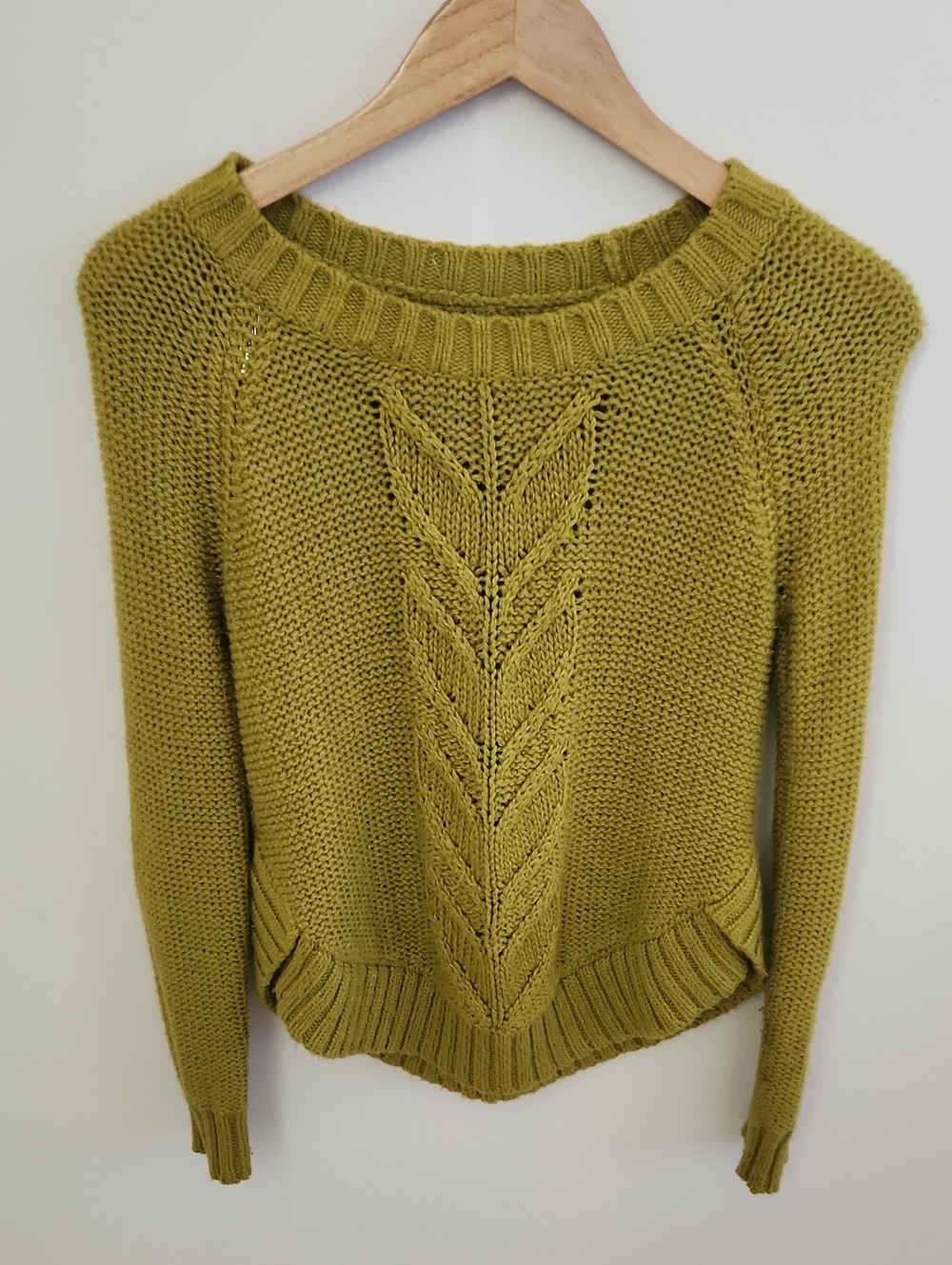 Aerie Women’s Mustard Yellow Olive Green Chuncky Knit Sweater XS